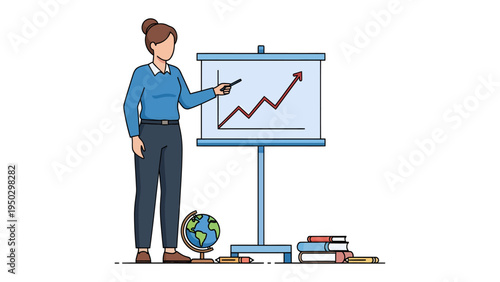 Presentation with a Focus: A professional presenting a dynamic graph, emphasizing growth and progress. The scene captures the essence of a strategic presentation.