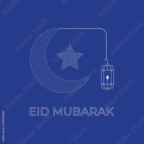 Photography Eid Mubarak Greeting Card with Crescent Moon, Star, and Lantern
