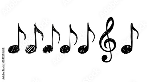 Black and white musical notes and treble clef illustration Vector