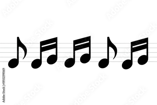 A sequence of black musical notes displayed on horizontal staff lines representing a melody line Vector