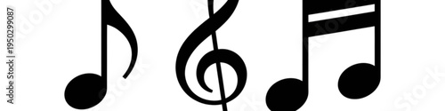 A collection of black musical notation symbols consisting of an eighth note a treble clef and beam Vector