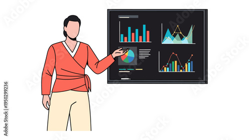 Data Presentation: A professional stands before a modern display, indicating insightful data visualizations that unveil complex information with clarity and precision.