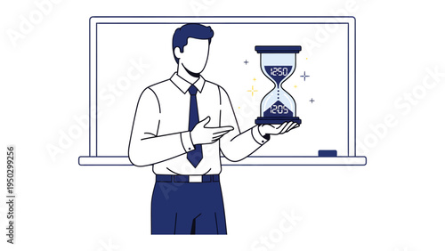 Time Management and Productivity: A professional presents an hourglass, symbolizing the importance of efficient time allocation and productivity.