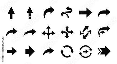 Set of 20 black arrow icons vector