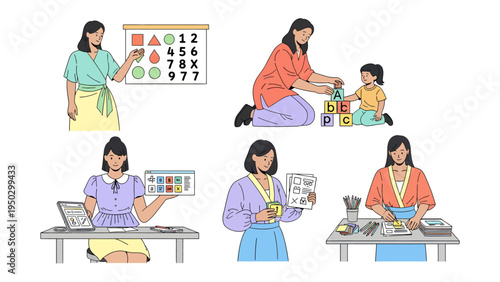 Childcare Activities Collection: A collage showcasing a series of childcare moments. The image shows education and nurturing