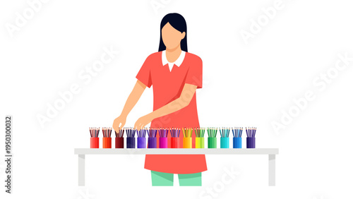 Artisan's Palette: An artist meticulously selects a hue from a vibrant array of colors, her focus and skill evident as she prepares to bring her vision to life.