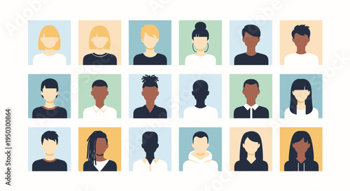 Diverse Group of Young Adults User Avatars Representing a Multicultural Online Community, on an Isolated White Background