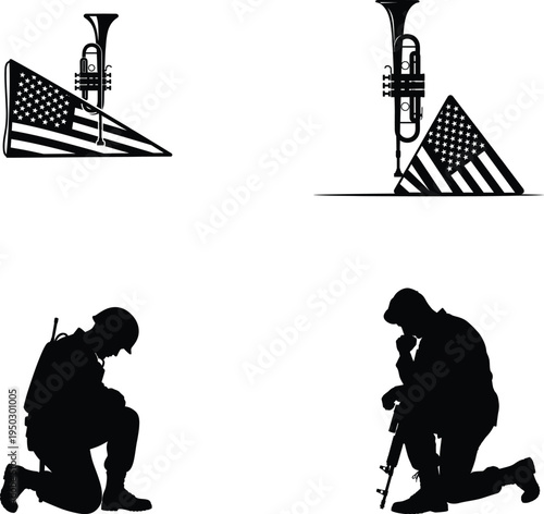 Memorial day tribute with american flags and graves