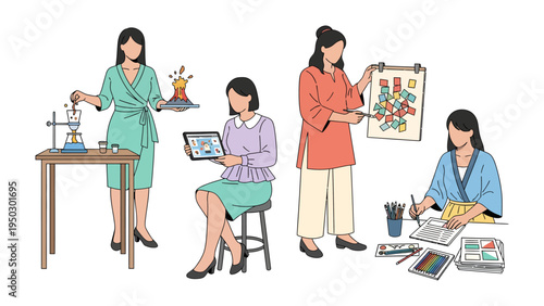 Empowered Women in Science and Education: Inspiring illustrations capture the essence of empowered women as they navigate through the realm of science and education.