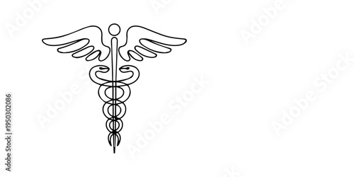 continuous one line drawing Vector medical caduceus symbol icon