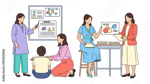 Classroom Dynamics: A teacher engaging in an interactive lesson, with students. Capturing the spirit of education and knowledge transfer.