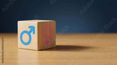Wooden block with male and female symbols representing gender equality and social diversity in the workplace.