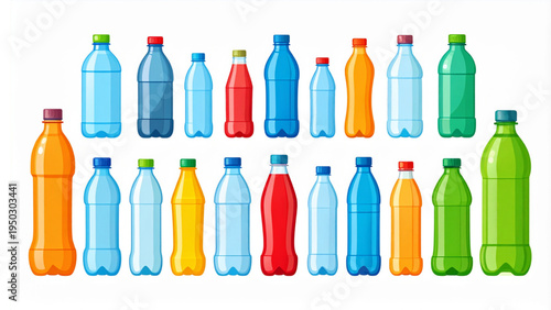 Plastic Bottle Collection Set for Recycling and Beverage Packaging Vector Illustration