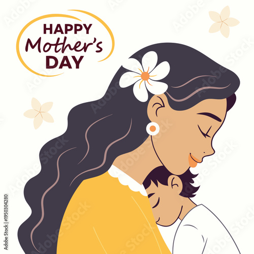 A woman wearing a yellow top and floral hair accessory celebrating motherhood