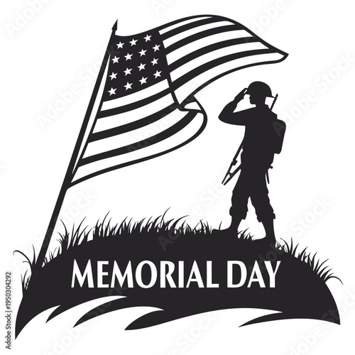 A silhouette of a soldier saluting an american flag on memorial day