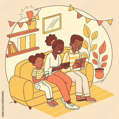 Family reading bedtime stories together in a cozy room