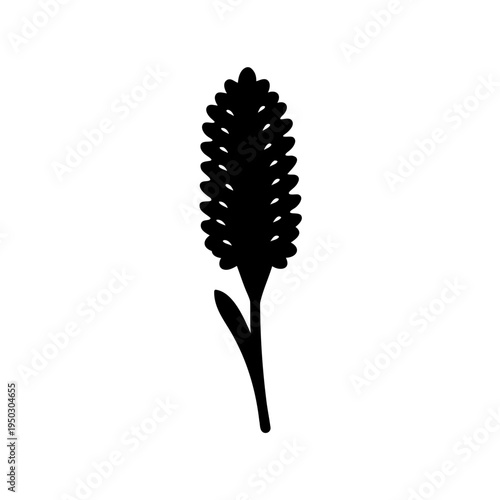 Monochrome silhouette of a wheat or grain stalk with a leaf detail
