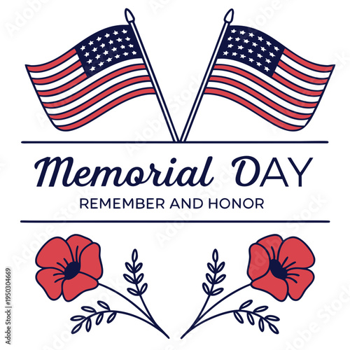 Memorial day tribute featuring flags and poppies for remembrance and honor