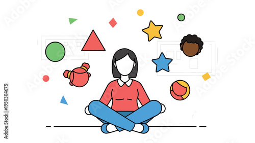 Inner World of a Woman: An illustration showcasing a seated woman in deep thought or meditation.