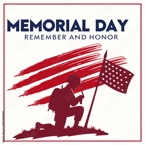 Memorial day tribute featuring an american flag and soldier silhouette