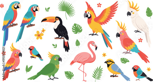 Set of arctic and antarctic animals, flat vector illustrations of polar bear, fox, walrus, seal, snowy owl, reindeer and hare isolated on white