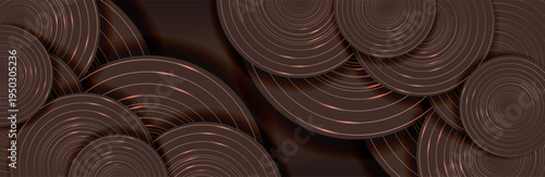  Brown background with golden circles. Minimal geometric brown light background abstract design.Seamless luxury cushioned surface. Cover, poster, flyer. Business background. Vector