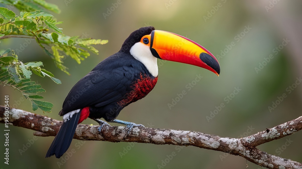 Obraz premium Toco toucan sits on a branch in Brazil's Pantanal.