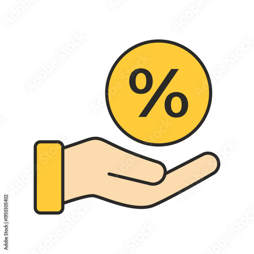 Discount percent icon support concept with hand holding percentage symbol for sale price saving promotion