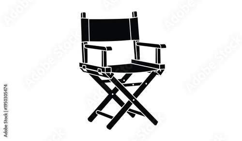Black silhouette of a classic folding wooden film director chair used on movie sets for production