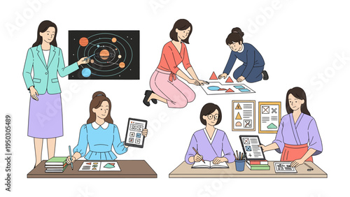Empowering Education: A scene depicting various scenarios of women in education