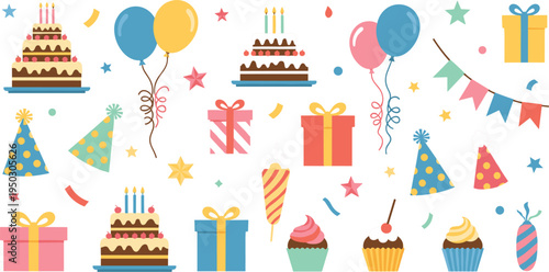 Set of colorful shopping and e-commerce icons, flat vector illustrations of retail symbols, delivery trucks and payment methods isolated on white background