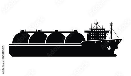Black silhouette of a liquefied natural gas carrier ship featuring distinct large spherical tanks