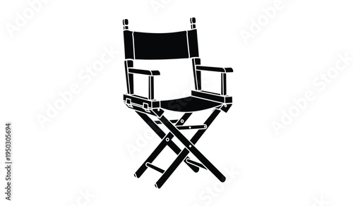 A classic black wooden director chair featuring a folding frame design for cinema and film sets