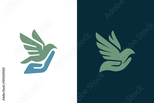 Bird Hand Logo Icon Design with Abstract Flying Dove Graphic Concept for Charity Foundation, Peace Organization, and Nature Care Identity