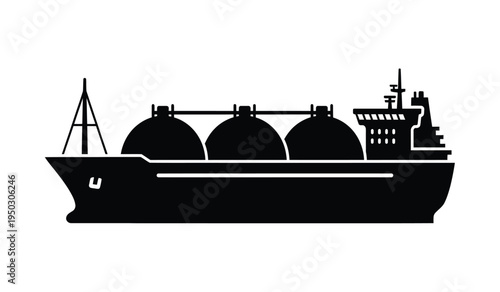 Black silhouette icon of a large liquefied natural gas carrier ship for industrial energy transport