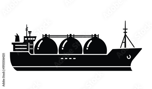 A silhouette icon of a liquefied natural gas tanker ship showing three large spherical storage tanks
