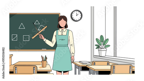 Teacher in Classroom: A dedicated educator stands before a chalkboard, sharing knowledge and shaping young minds. Illustrating the heart of education. 