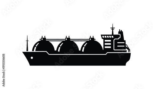 Black silhouette icon of a liquefied natural gas carrier ship with large spherical storage tanks