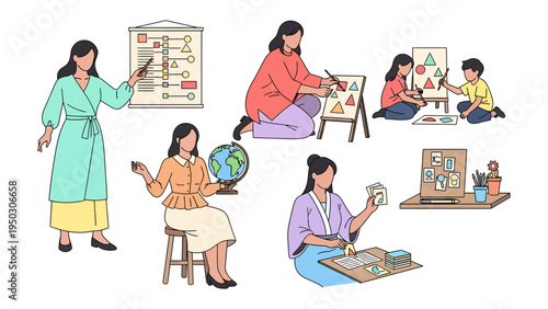 Empowering Education: Educators in various settings, leading lessons with passion, fostering knowledge and inspiration.