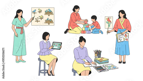 Nurturing Minds: A collection of images portraying different aspects of early childhood education and care. These scenes of nurturing illustrate the vital role of education and guidance.