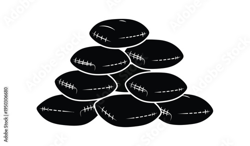 A stack of black sandbags used for flood defense and fortification in a simple graphic art style