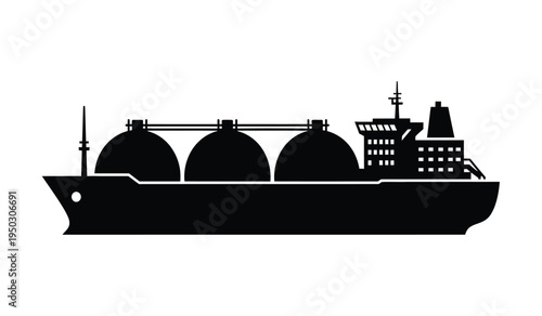 A silhouette icon of a large liquefied natural gas tanker vessel used for international shipping