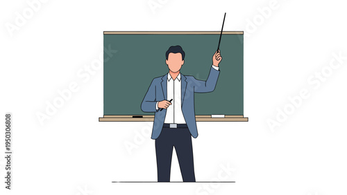 Teacher in the classroom: A male teacher stands in front of a blackboard, pointer raised, teaching with authority, showcasing the heart of education.