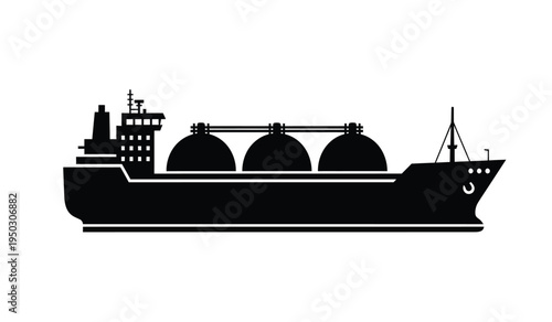 Black silhouette icon of a large liquefied natural gas tanker vessel for industrial energy transport