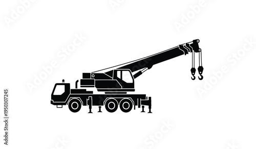A heavy duty mobile crane vehicle designed for construction projects and lifting large materials