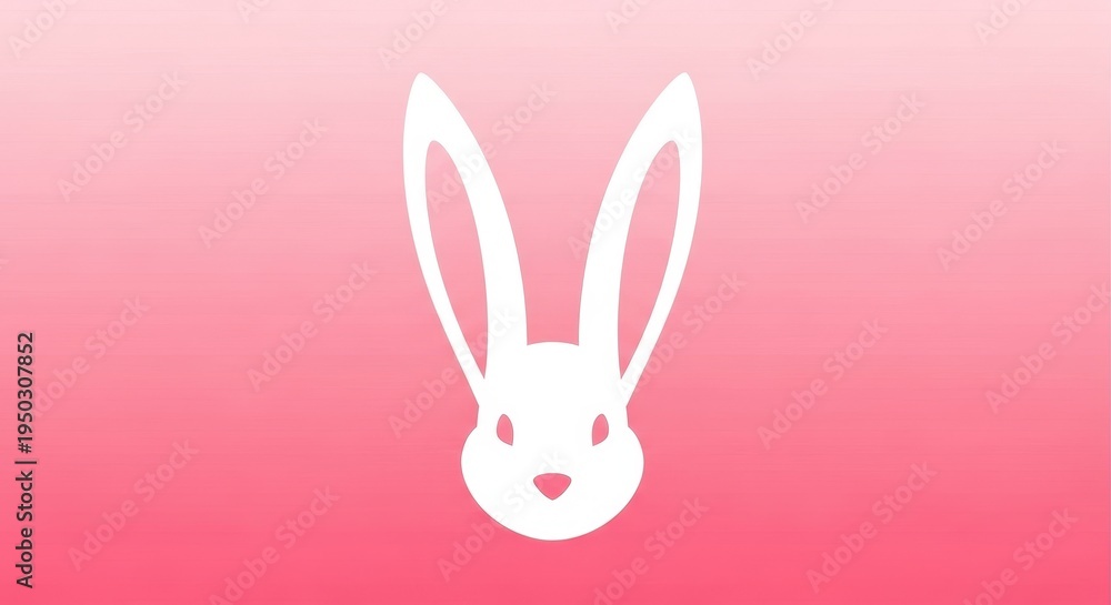 Fototapeta premium A minimalist white rabbit silhouette centered against a soft and vibrant pastel pink gradient background