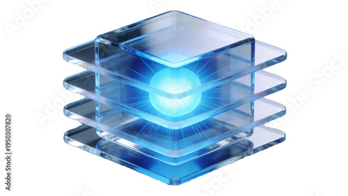 Illuminated plasma sphere inside crystal layers, high tech energy source illustration