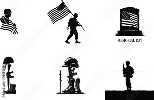 Memorial day tribute with patriotic symbols and fallen soldier memorials
