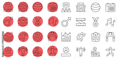 Hand-drawn cartoon and doodle set of workout app icons on a white background.