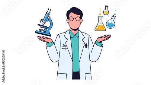 Scientist in Laboratory: An illustrated scientist, confidently displaying lab equipment. A visual representation of knowledge, discovery, and the wonders of scientific exploration.